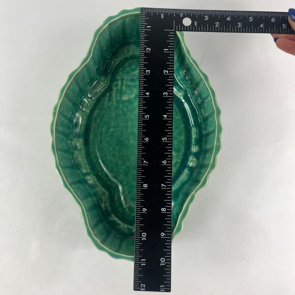 McCoy Pottery Oval Planter Green Bamboo Leaf USA Vintage Mid Century Signed 12” - Picture 5 of 13